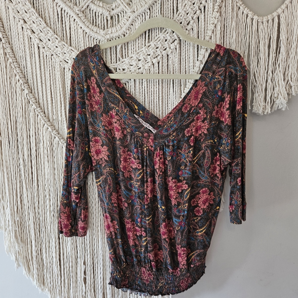Floral V-Neck Peasant Women's Top
